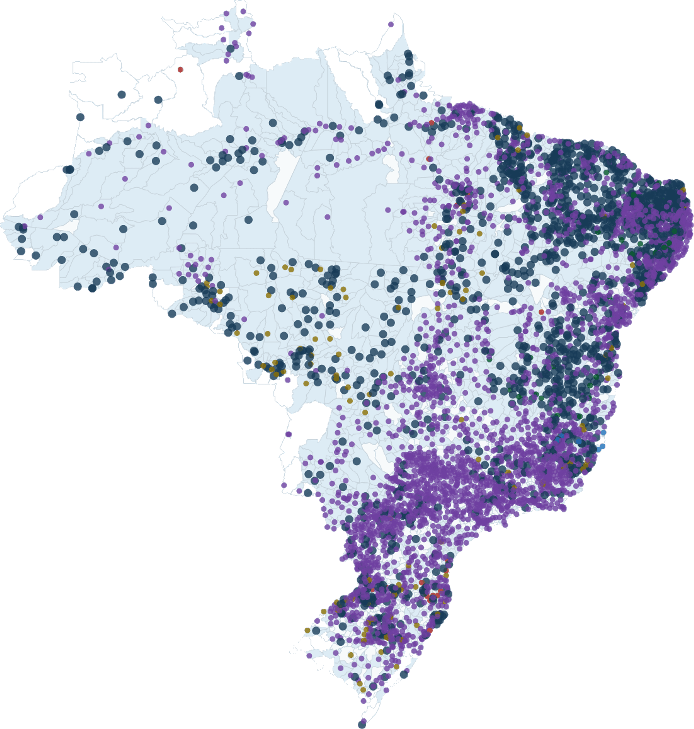 Mapa Aqui tem Funasa com a distribuição territorial das ações nos municípios